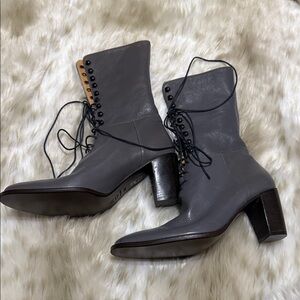 Burberry Prorsum Charcoal Lace-Up Leather Boots